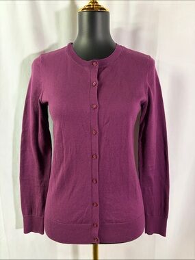LOFT Outlet Purple Long Sleeve Button Front Cotton Cardigan